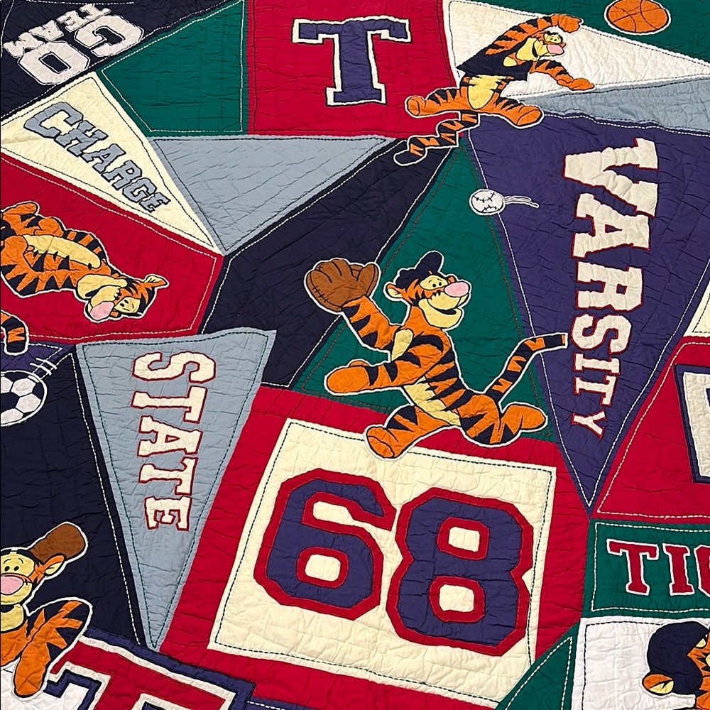 Vintage Disney Tigger Themed Multicolor Quilt and Sham